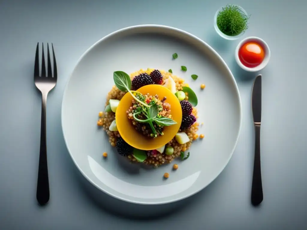 Una obra maestra de la gastronomía de lujo: quinua andina en un plato exquisitamente presentado