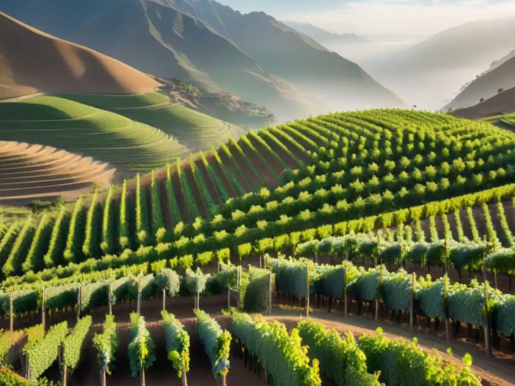 Un paisaje detallado de las viñas en la región de Ica, Perú