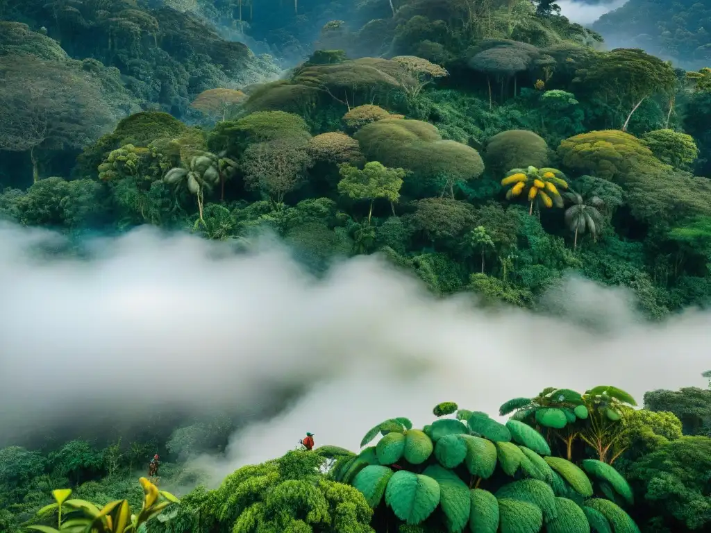 Un paisaje exuberante de la selva amazónica peruana con recolección de Camu Camu