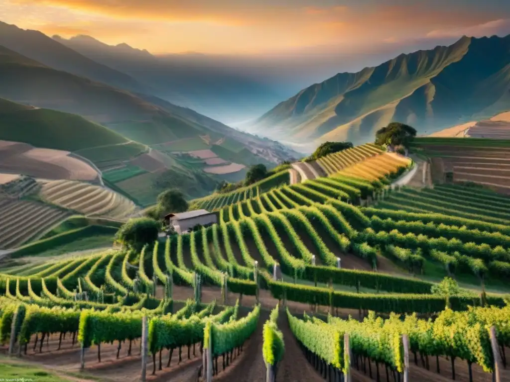 Paisaje impresionante de los viñedos en la región de Ica en Perú, en la Ruta del Pisco