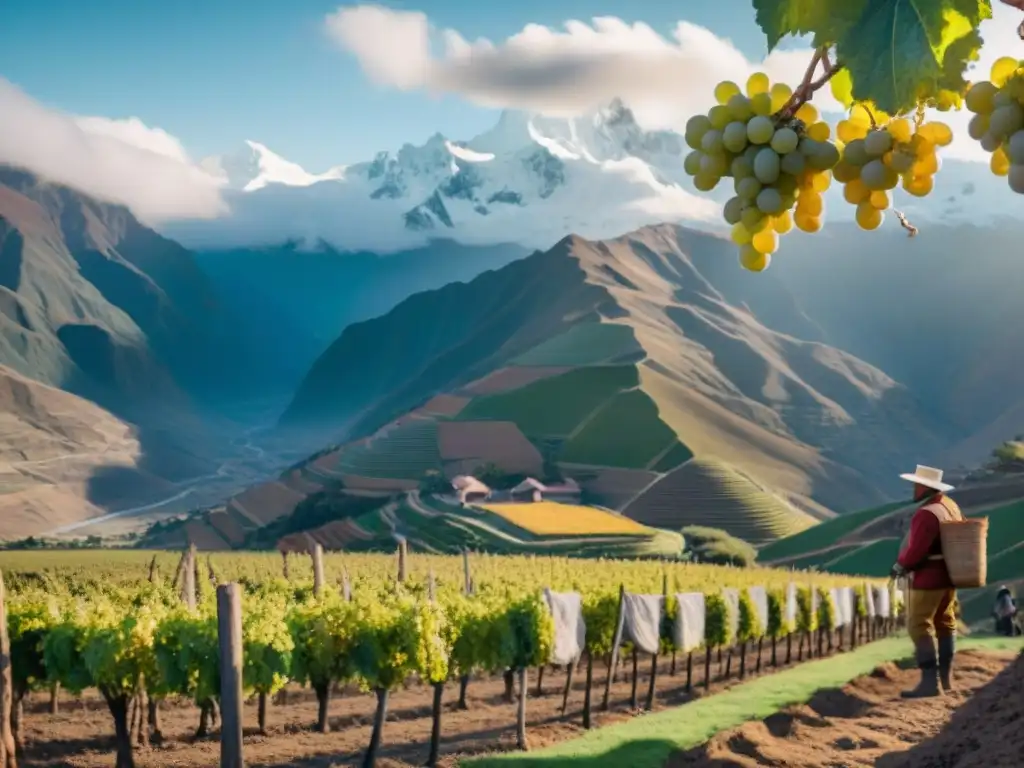 Un paisaje invernal acogedor en los Andes peruanos con viñedos y montañas nevadas