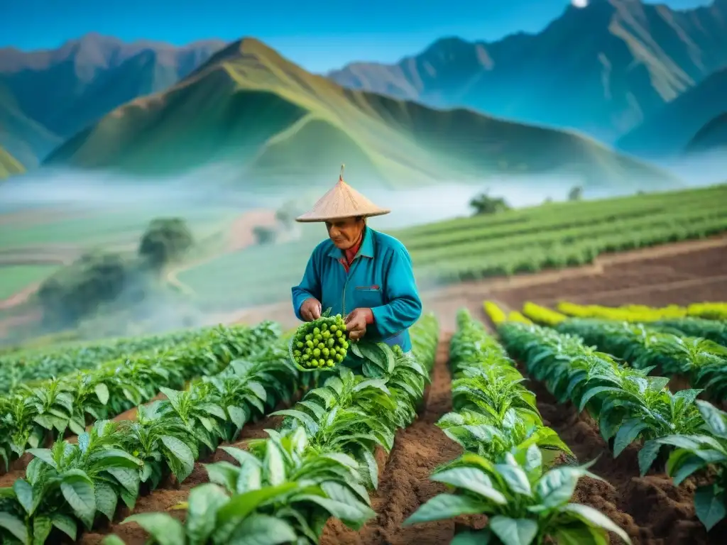 Un paisaje agrícola peruano vibrante y diverso, resaltando la importancia del ají en Perú