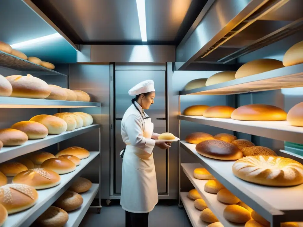 Panadería peruana con hornos inteligentes, panaderos creando pan tradicional con tecnología avanzada