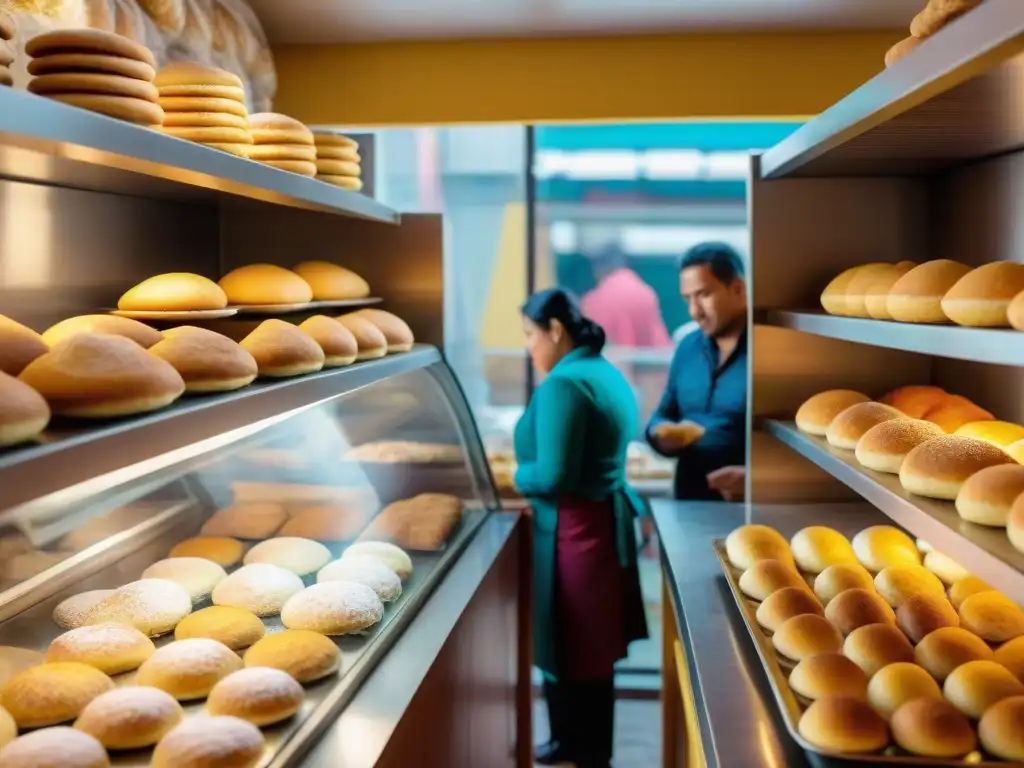 Una panadería peruana: recetas tradicionales y fusiones cobran vida en un bullicioso escenario con panes y clientes entusiastas