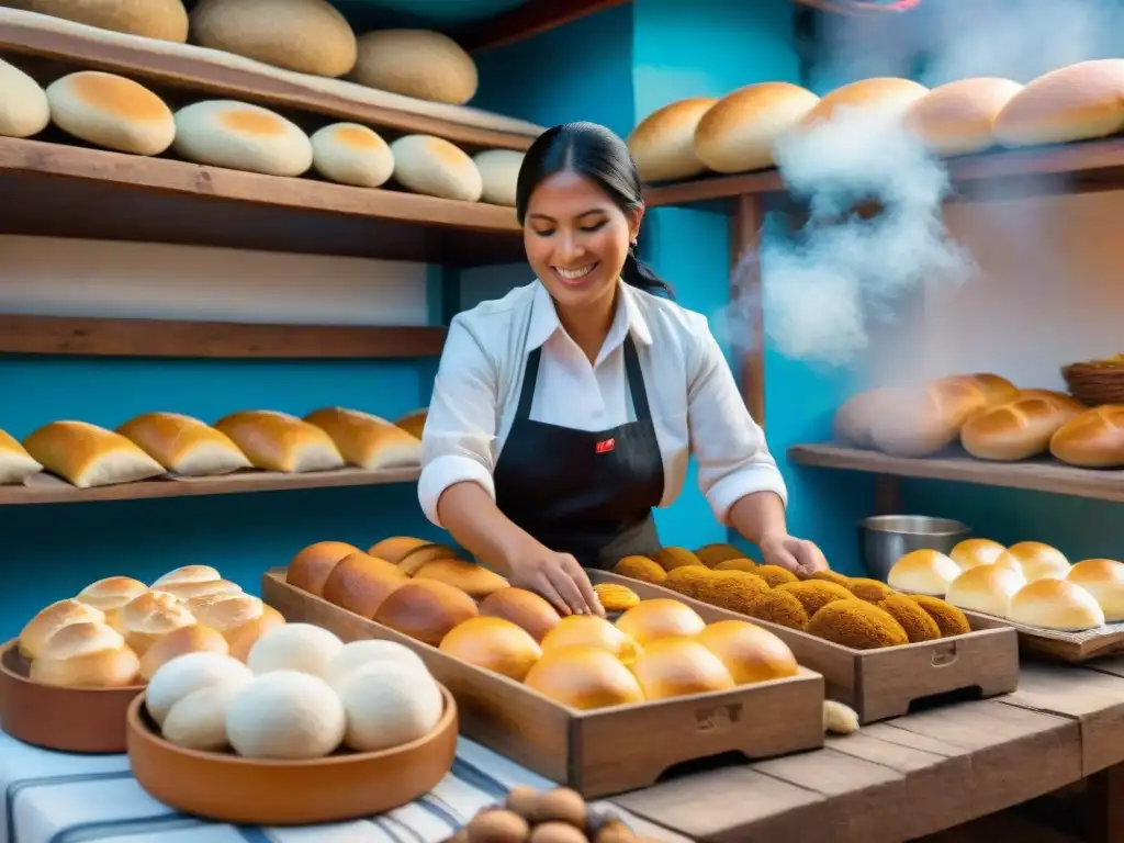 Panadería peruana tradicional con pan chuta durante festival, reflejando la rica gastronomía y tradición local