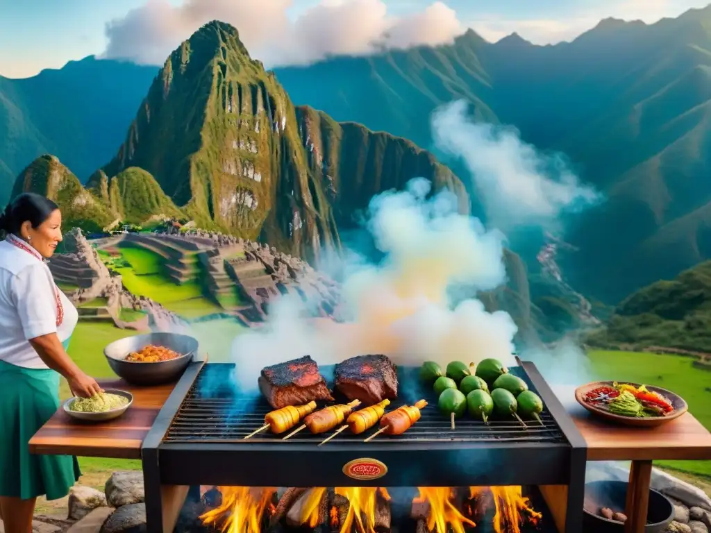 Parrilla peruana: técnicas y secretos en un asado al aire libre con montañas verdes de fondo