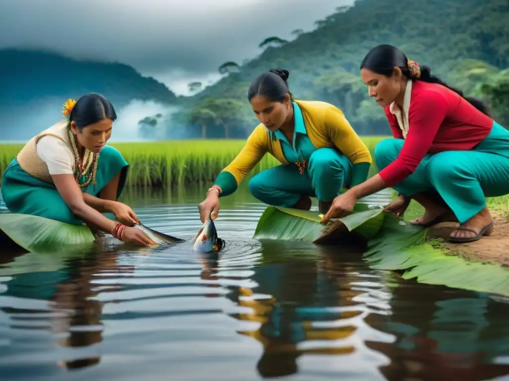 Conservación del paiche en Perú: Indígenas liberando peces juveniles en el Amazonas