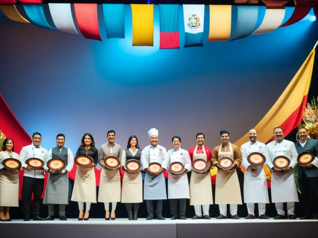 Premiación internacional gastronomía peruana: chefs peruanos lucen galardones en escenario colorido y vibrante