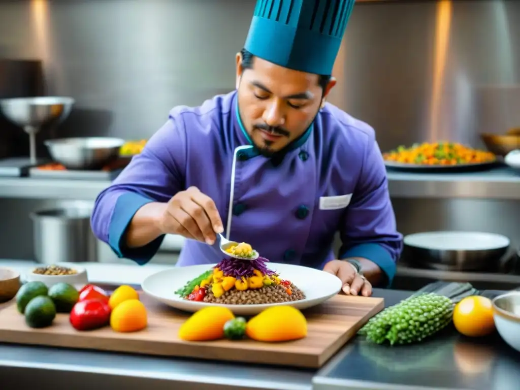 Menú degustación de la gastronomía peruana en Lima, chef plateando con detalle