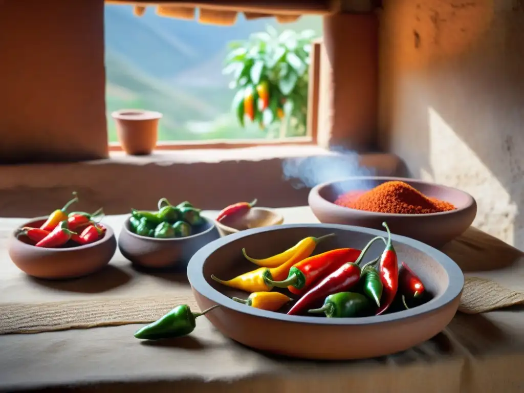 Fermentación de ajíes peruanos en cocina tradicional, resaltando colores y texturas