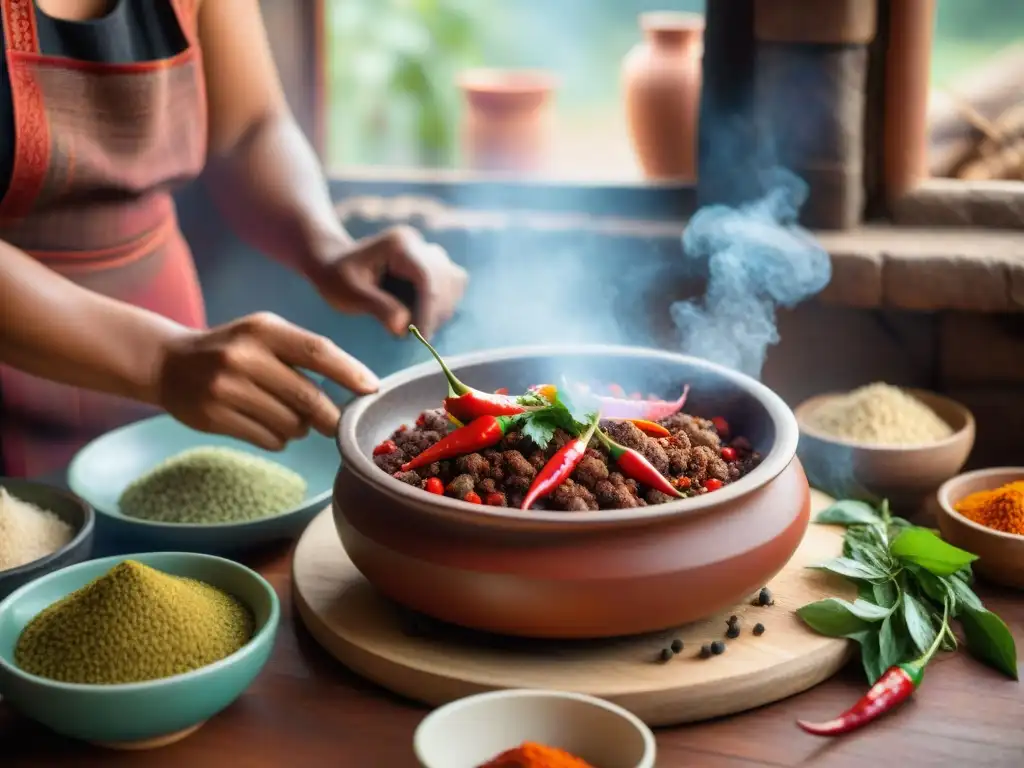 Preparación de Puka Picante con Gastronomía Ayacuchana: Historia y Tradición, resaltando ingredientes y técnicas ancestrales