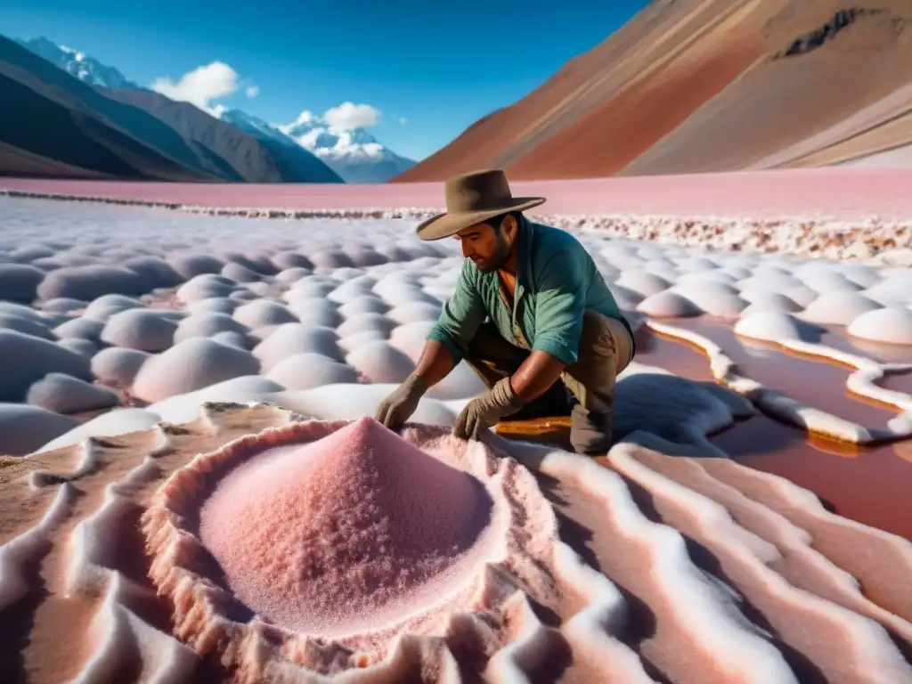 Extracción de la Piedra de Sal Rosada Andina por expertos en la montaña