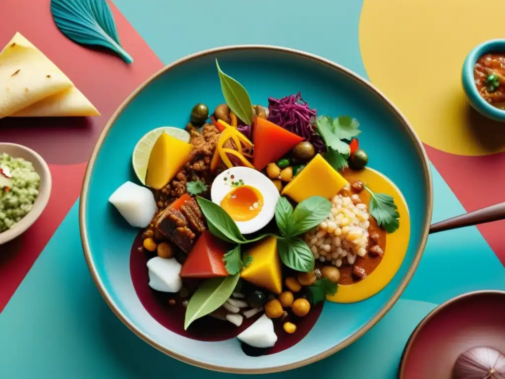 Exposición de arte culinario peruano: ceviche, lomo saltado y causa Exhibición de pintura moderna fusionando la gastronomía peruana