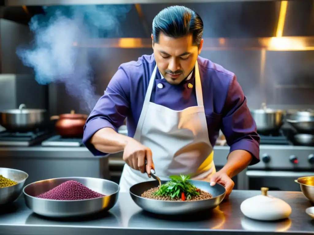 Chef Gastón Acurio prepara platillo peruano con ingredientes autóctonos en bulliciosa cocina