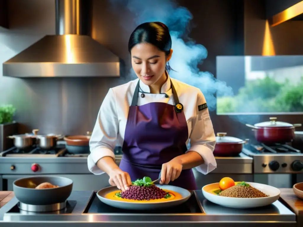 Pía León creando plato en Kjolle con ingredientes autóctonos de la gastronomía peruana