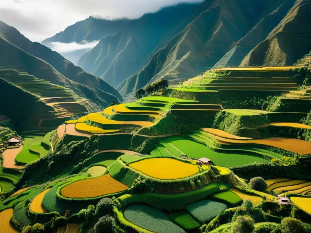 Prácticas agrícolas sostenibles en Perú: Impresionante vista de terrazas cultivadas en los Andes