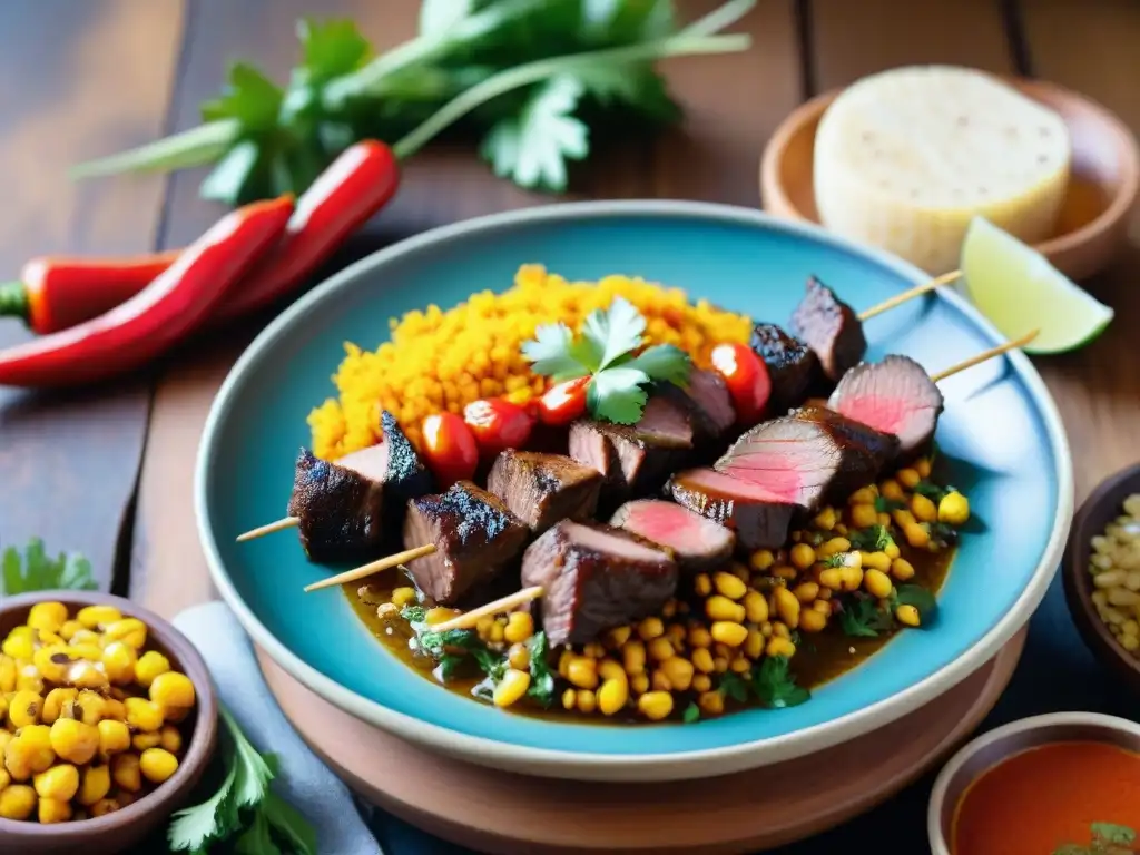 Preparación de anticuchos con ingredientes autóctonos en cocina peruana