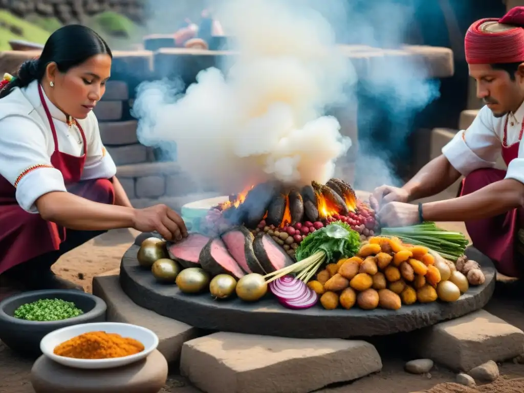 Preparación detallada de una Pachamanca peruana con chefs tradicionales