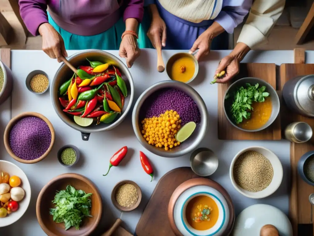 Preparación de recetas familiares peruanas tradicionales en bulliciosa cocina andina