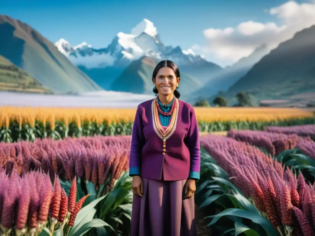 Productores de ingredientes autóctonos de cocina peruana cosechando maíz morado en los Andes