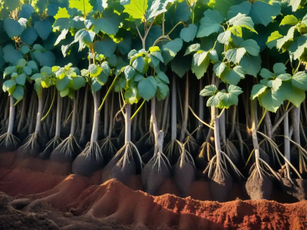 Raíces de vid en suelo peruano, influencia del terroir en vinos, juego de luz y sombra