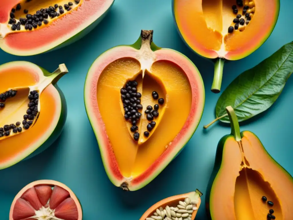 Receta refresco papaya arequipeña casero: Detalles vibrantes de papayas frescas con salsa cremosa