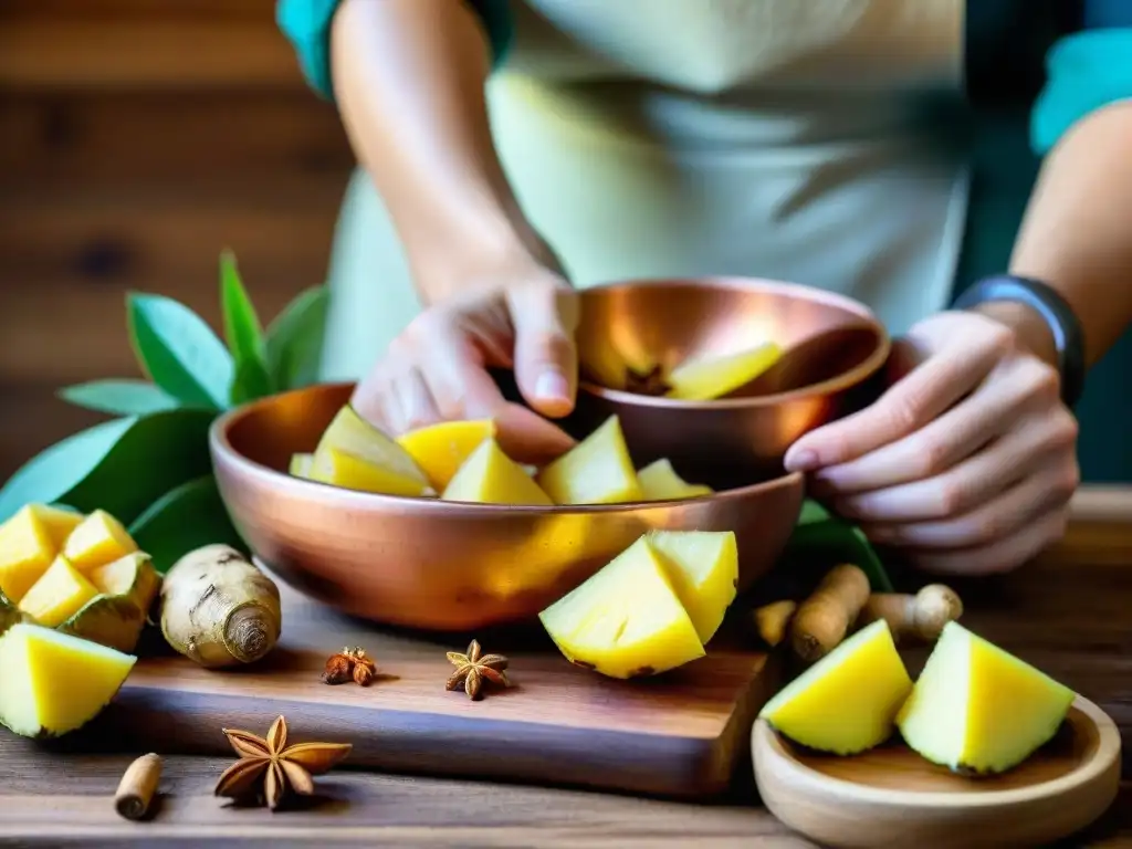 Preparando la receta tradicional de Agua de Sapo con ingredientes frescos en una cocina auténtica