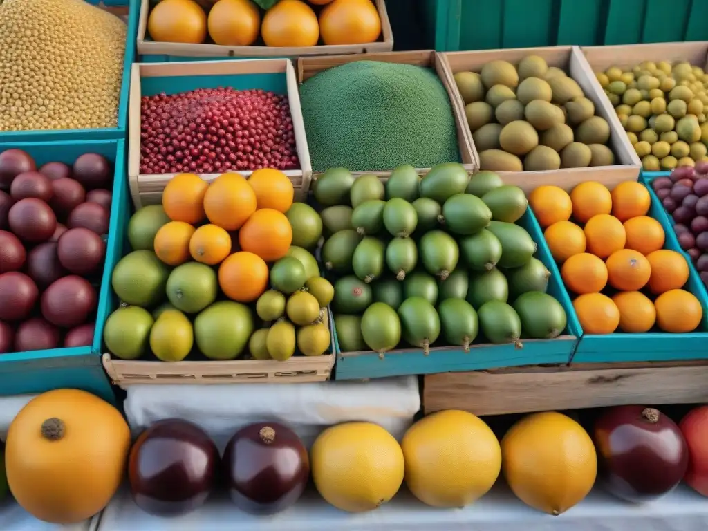 Receta tradicional Agua de Sapo: Escena vibrante de mercado peruano con frutas y ingredientes auténticos