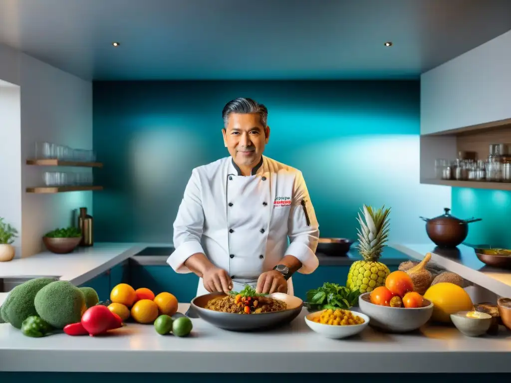 El reconocido chef peruano Virgilio Martínez en su cocina privada, preparando almuerzos con chefs Lima con ingredientes peruanos