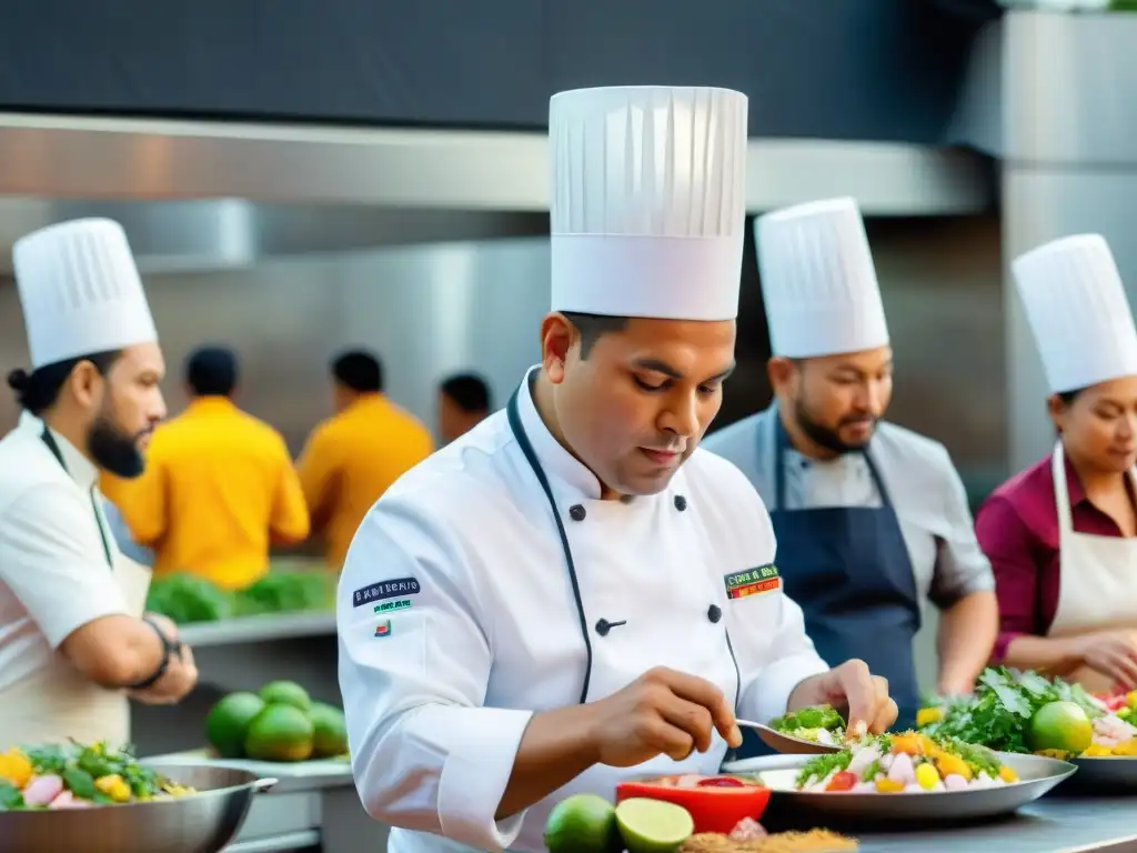 Un renombrado chef peruano prepara ceviche en evento culinario internacional