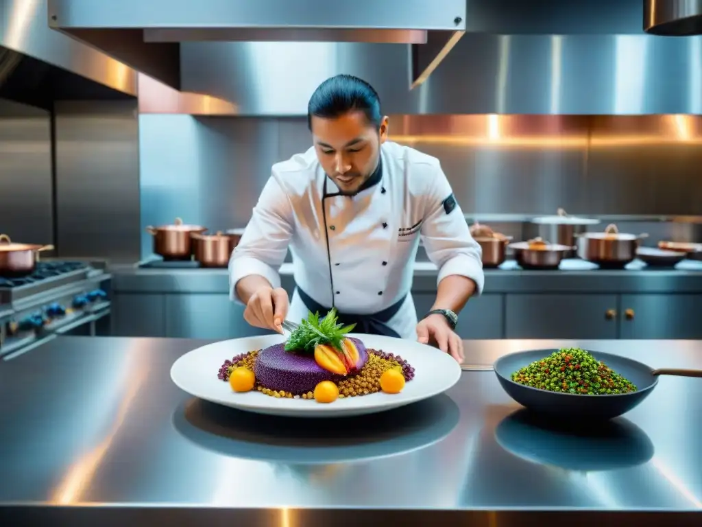 Pía León en acción en su restaurante Kjolle, rodeada de vibrantes ingredientes peruanos autóctonos