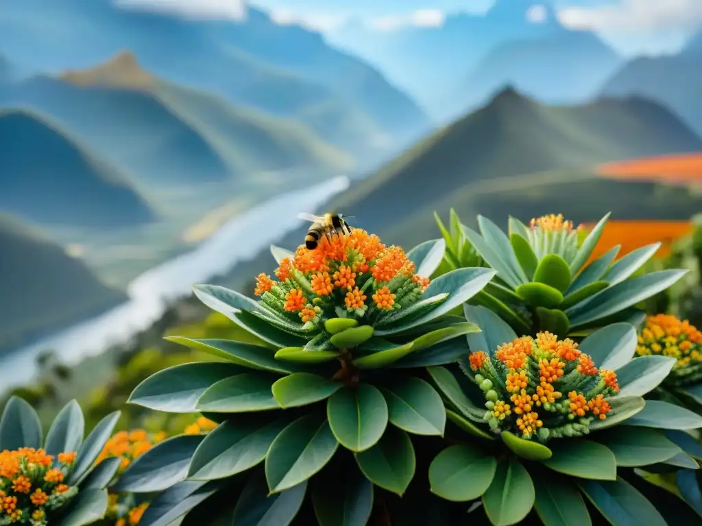 Un retrato detallado de un exuberante aguaymanto en plena floración, rodeado de naturaleza peruana