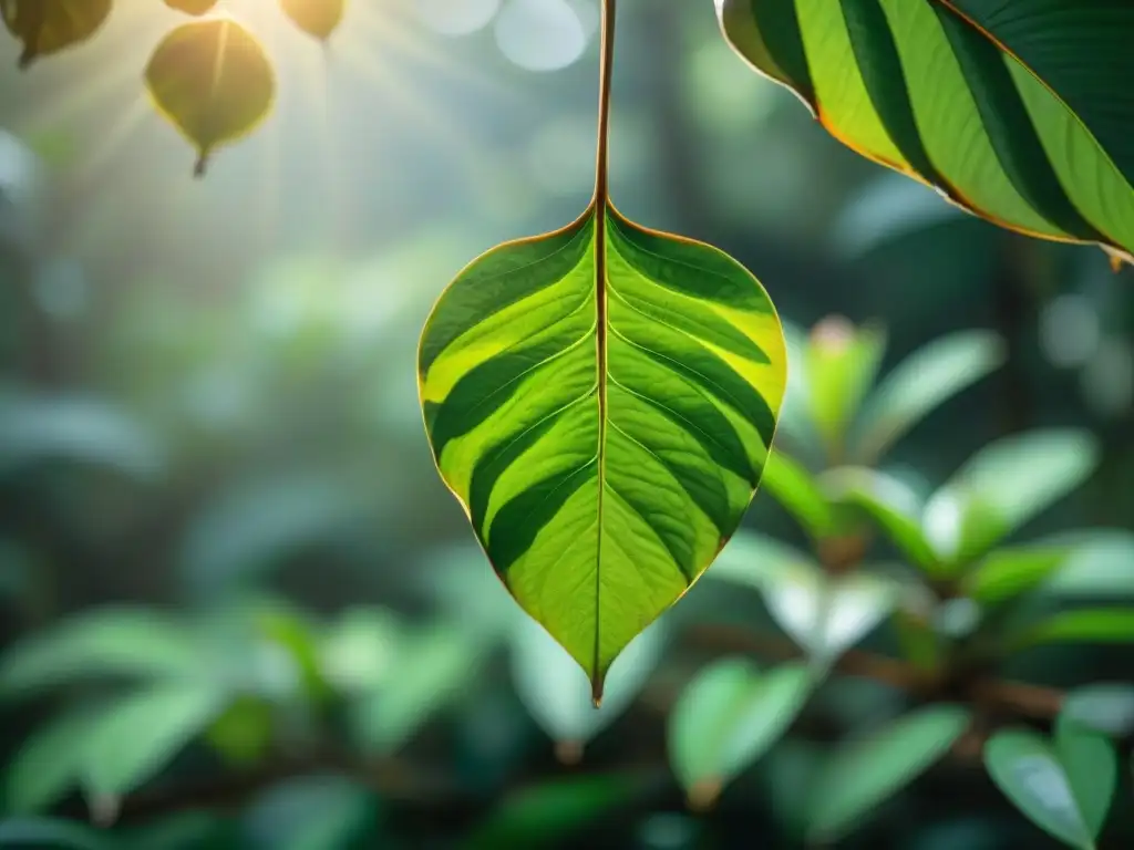 Un retrato detallado de una exuberante planta de Sacha Inchi en la selva amazónica