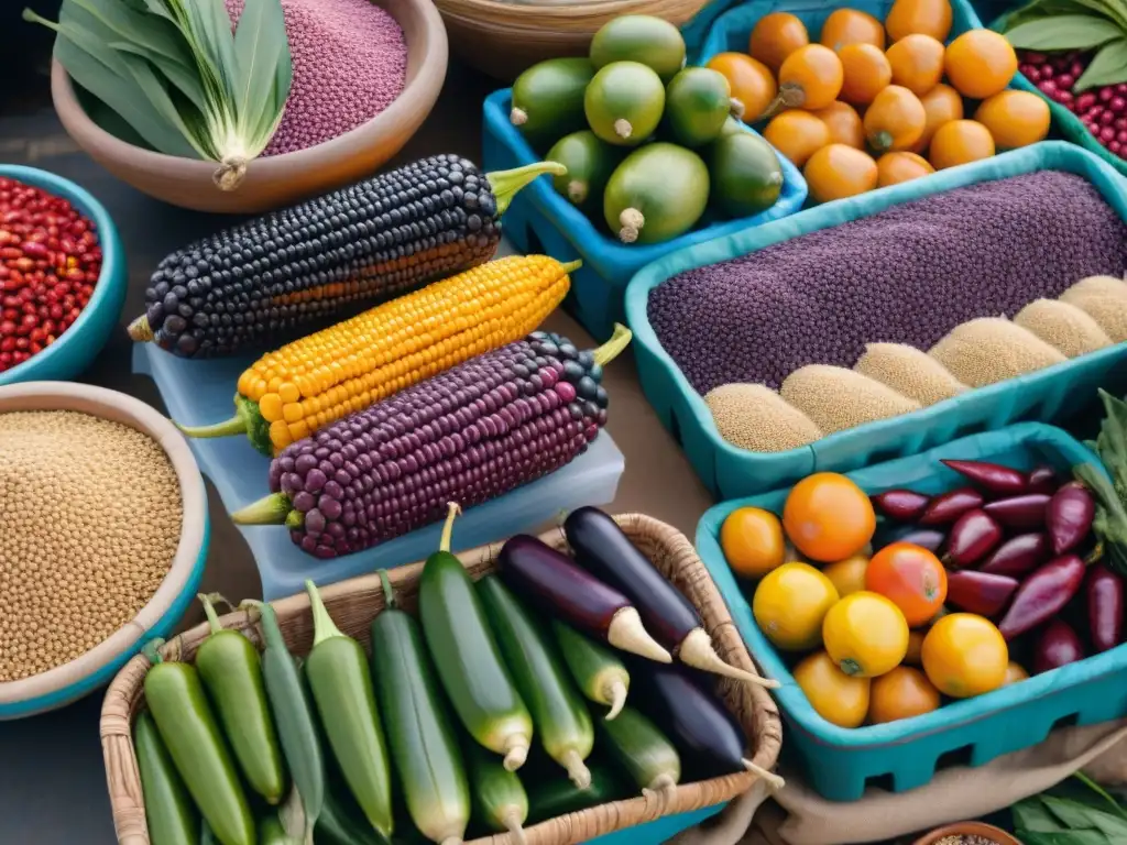 Explora la riqueza de los superalimentos peruanos en un bullicioso mercado lleno de colores y sabores únicos