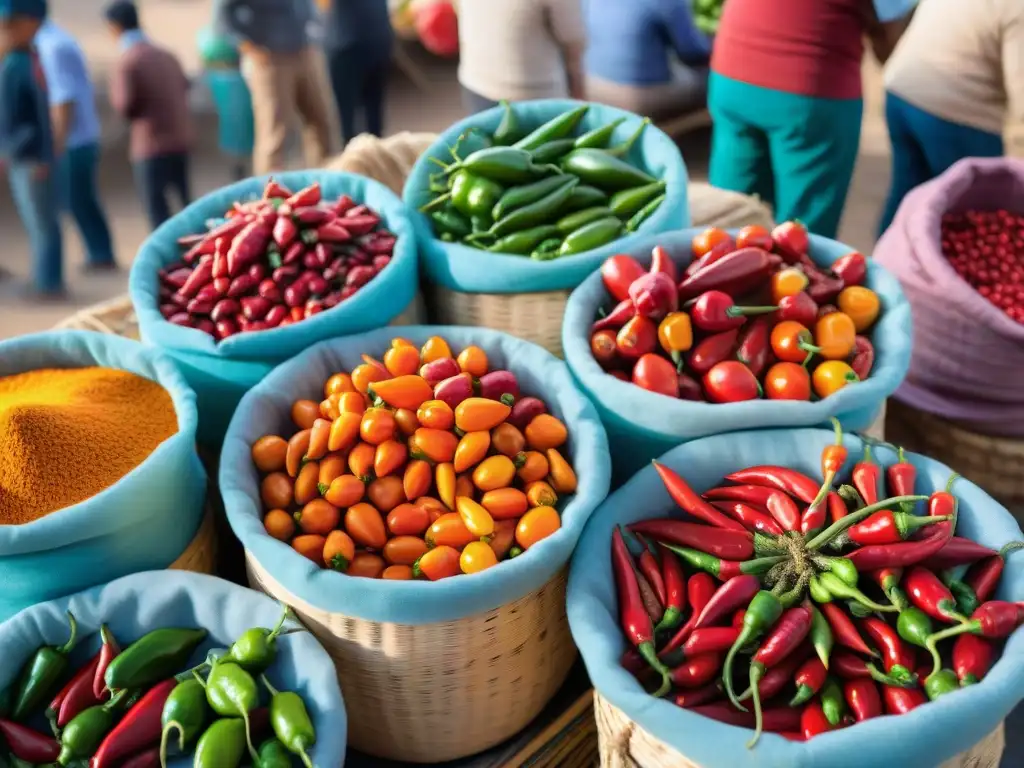 Explorando la Ruta del Ají peruano autóctono en un mercado vibrante y colorido