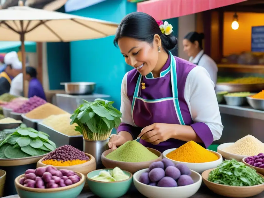 Explorando sabores innovadores en un bullicioso mercado limeño, donde la gastronomía peruana cobra vida