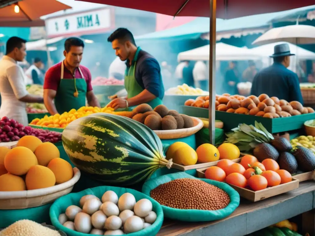 Descubre los sabores innovadores de la gastronomía peruana en un bullicioso mercado al aire libre en Lima