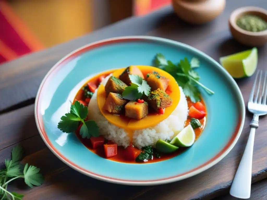 Sabores tradicionales Arequipa Gourmet: plato peruano en una mesa rústica con colores vibrantes y ingredientes frescos