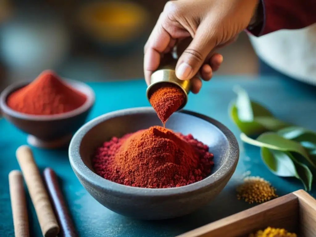 Moliendo semillas de achiote en cocina peruana, resaltando la tradición y los beneficios de este ingrediente