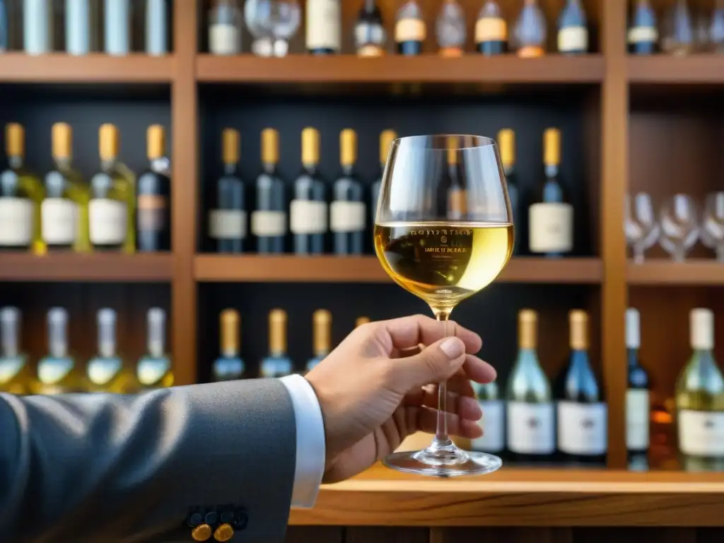 Un sommelier experto degusta Pisco en una elegante degustación de vinos, capturando matices con lujo