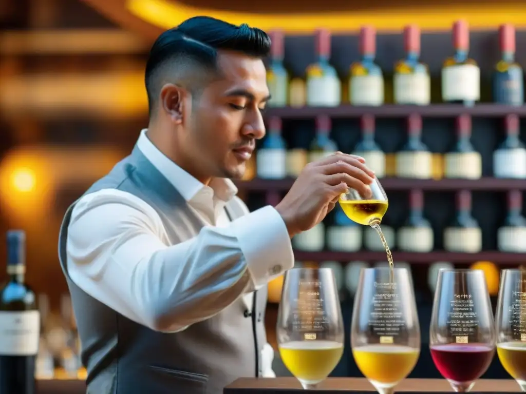 Un sommelier experto en degustación de piscos y vinos matices