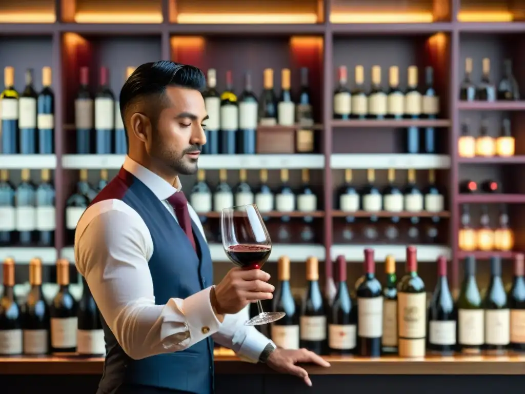 Un sommelier sirviendo vino en restaurante lujoso de Lima