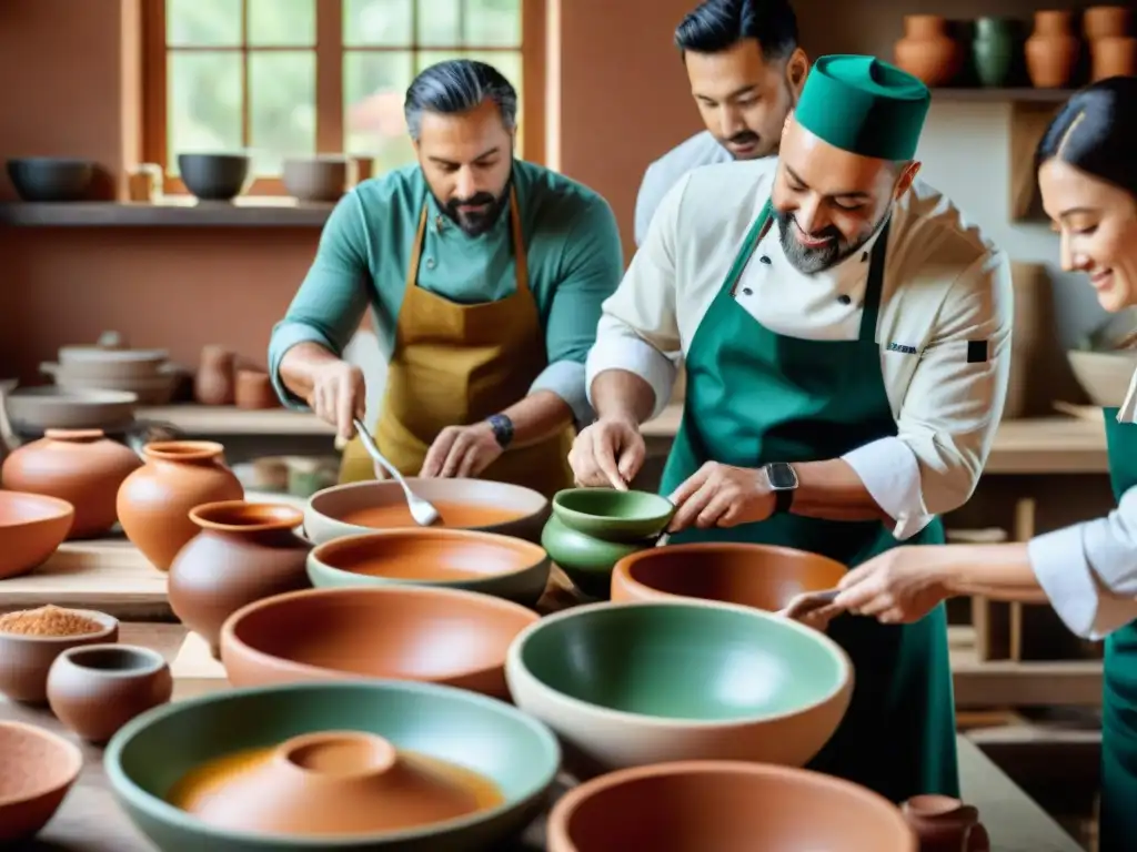 Un taller vibrante donde artesanos y chefs colaboran creando objetos culinarios únicos