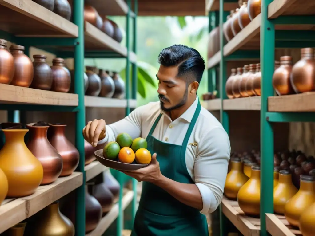 Un trabajador de destilería peruana selecciona frutas autóctonas para piscos aromatizados