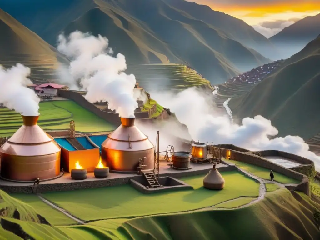 Trabajadores expertos destilan pisco al amanecer en una bodega peruana, resaltando la importancia del pisco en Perú