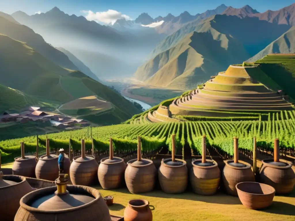 Trabajo detallado en destilería de pisco en Perú, con los Andes al fondo