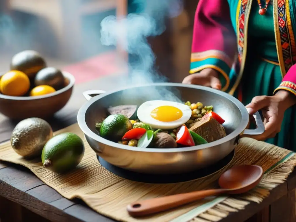 Utensilios de piedra en cocina peruana: Escena detallada resalta la importancia de las herramientas tradicionales