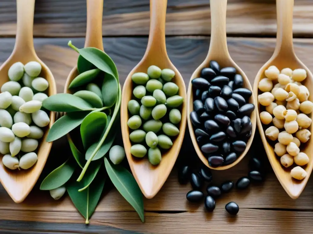 Una variedad colorida de legumbres peruanas en una mesa rústica, resaltando la importancia de las legumbres en la gastronomía peruana