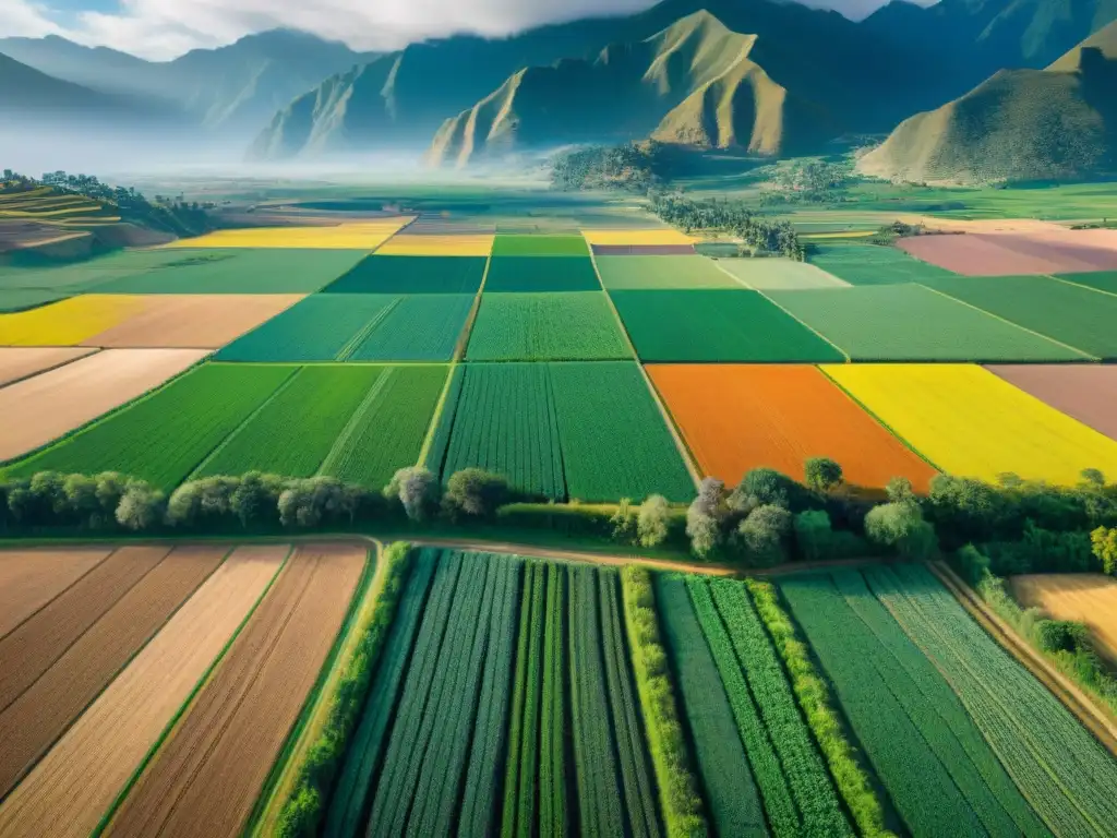 Verdes cultivos se extienden hasta el horizonte en la campiña peruana