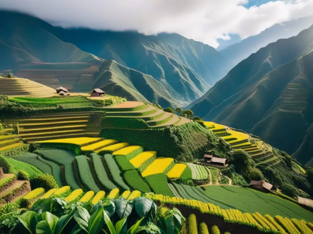 Vibrante cosecha de caigua andina en los Andes, reflejo de la rica herencia agrícola